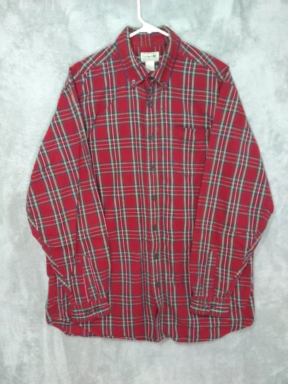 Vintage LL Bean Shirt Mens Large Tall Red Plaid Flannel Long Sleeve Button Down